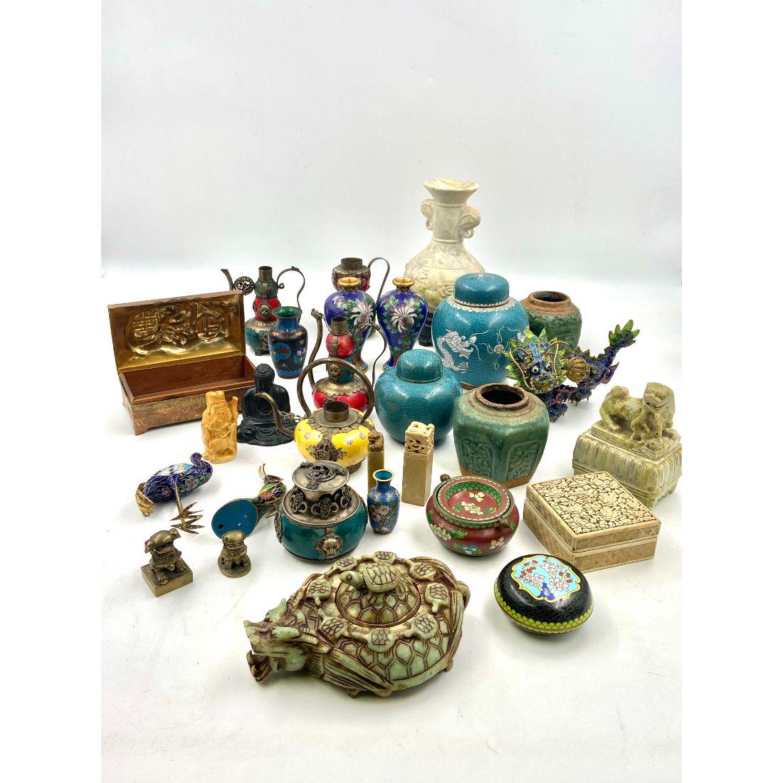 Lg Lot Of Chinese CloisonnÃ©, Soapstone's & Cinnabar Boxes (1 of 13)