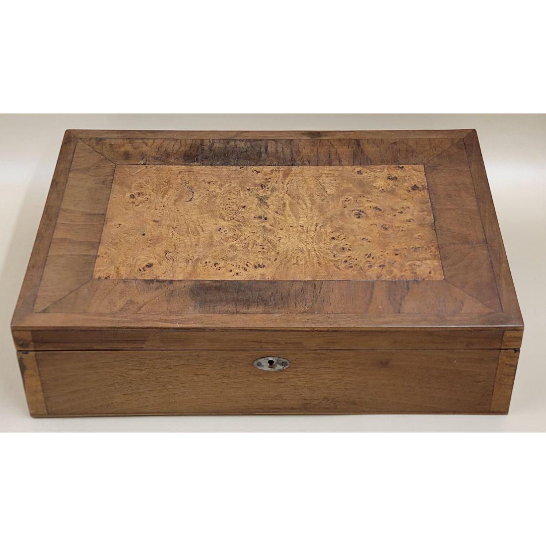 19th C Burlwood Document Box (No Key) (1 of 10)
