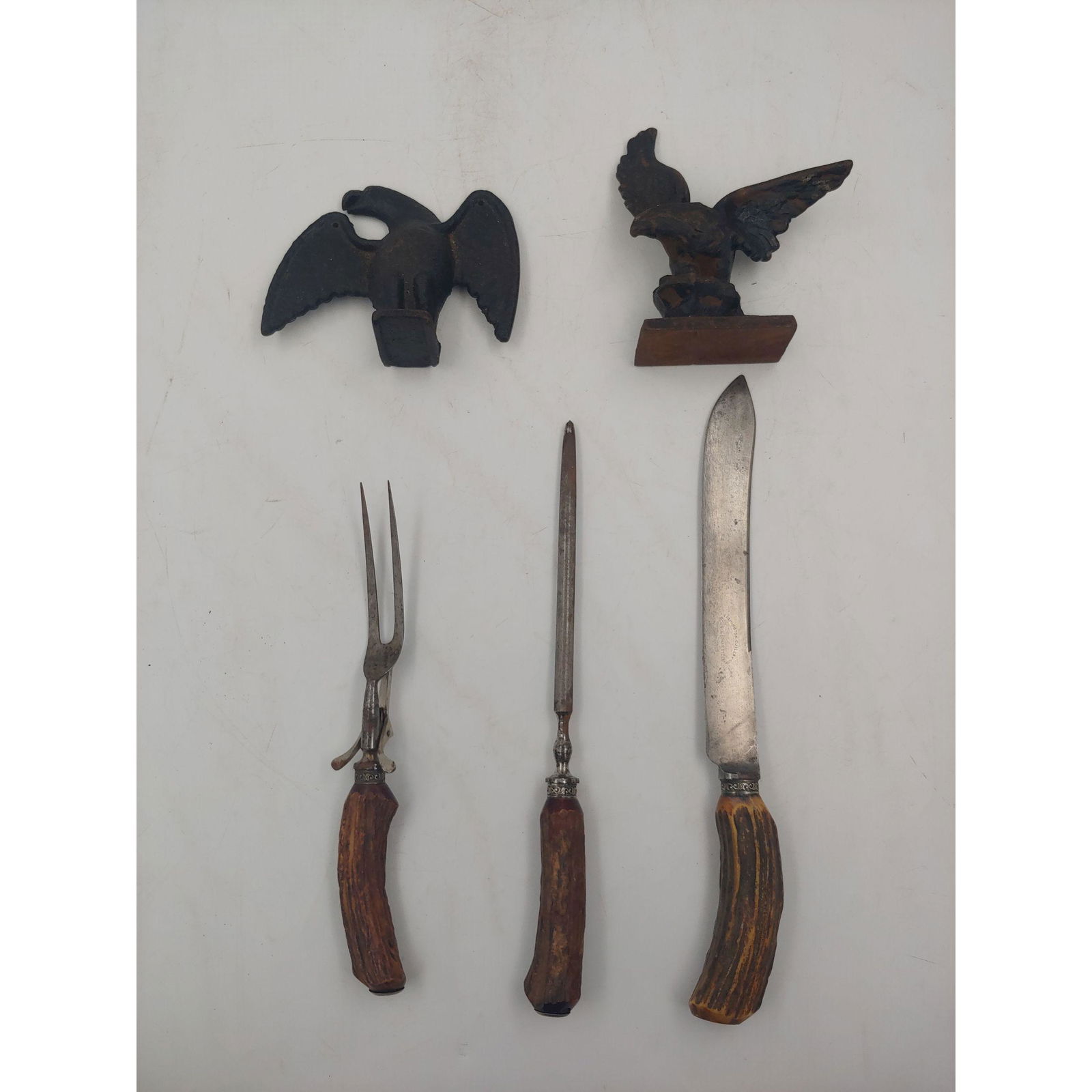 Pair Cast Iron Eagles & Stag Handle Cutlery (1 of 10)