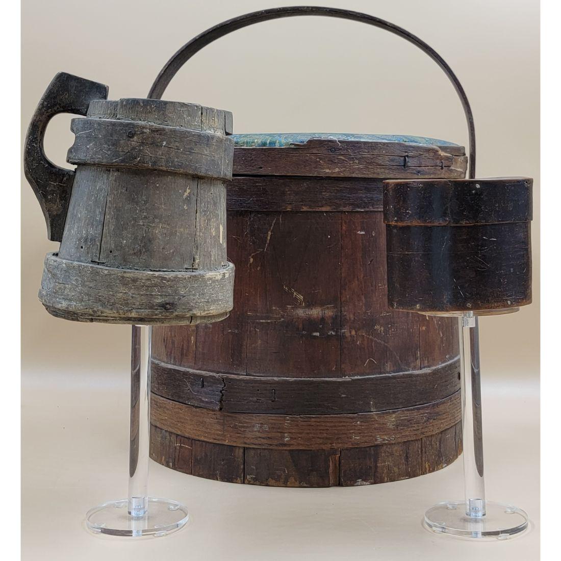 Antique Round Pantry Box W/  Wooden Nails Pegs, Wooden Stein & Sugar Bucket (1 of 20)