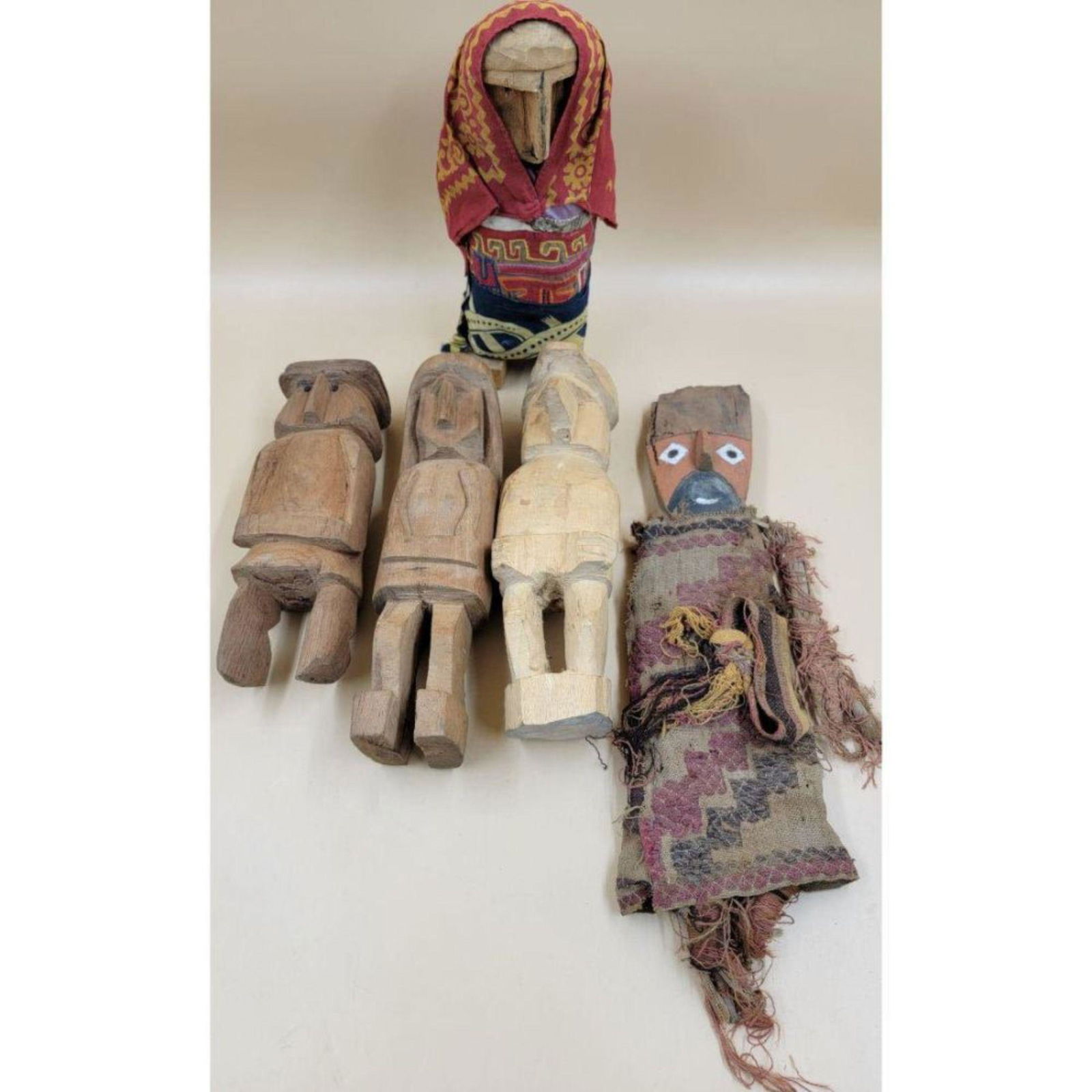 A Grouping Of Latin American Tribal Figures; 4 Kuna, 1 Chancay (1 of 14)