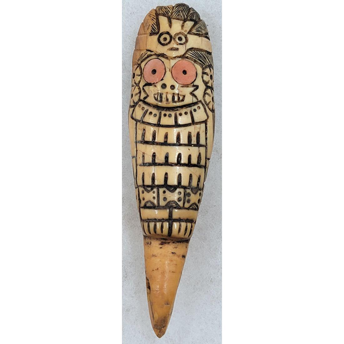 Antique Tribal Carved Pendant Possibly Pre Colombian Chancay?: Antique Tribal Carved Pendant Possibly Pre Colombian 4" Long. This, and many lots forthcoming were found at the massive central Florida estate of a true antiquarian who amassed his magnificent collect