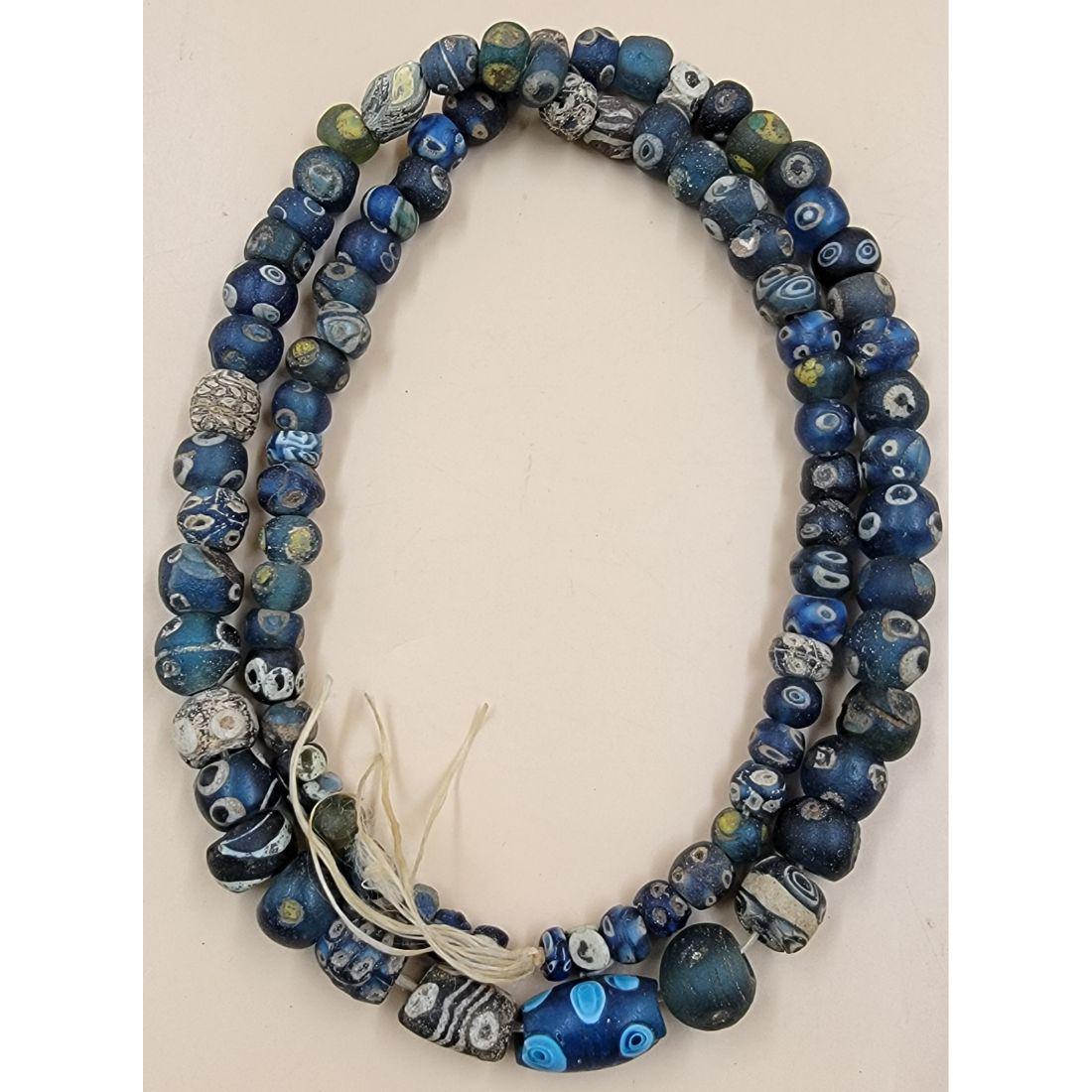 RARE STRING OF ANCIENT PHOENICIAN BLUE AND WHITE GLASS 'EYE' BEADS (91 TOTAL BEADS) (1 of 20)