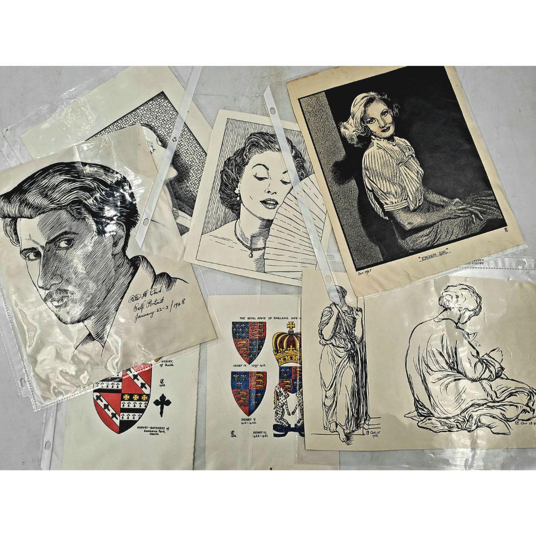 Lot of 7 Peter H. Cark Ink Drawings on Paper (1 of 8)