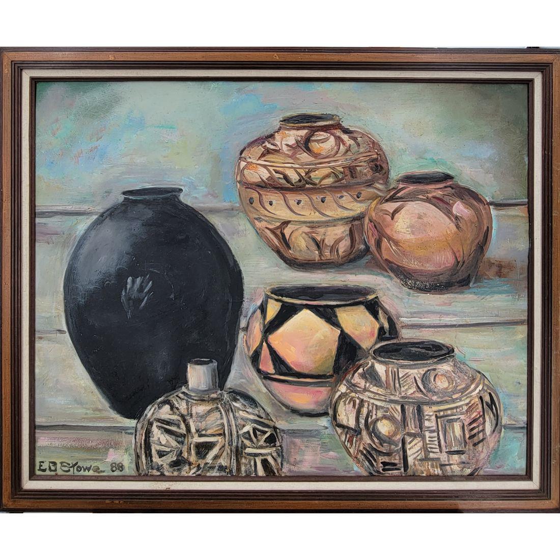 E. B Stowe 1895-1995 Florida, Native American Painting On Board (1 of 9)