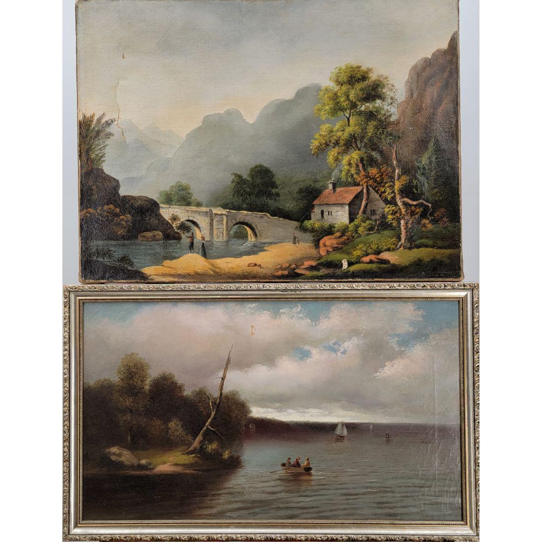 Lot Of 2 Antique Oil On Canvas Paintings 19th Century (1 of 14)