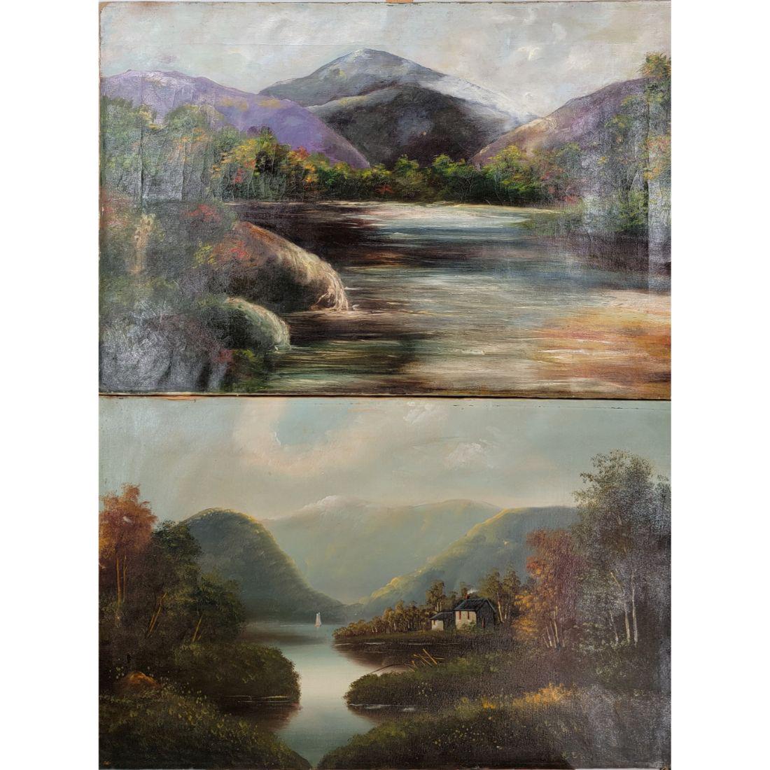 Lot Of 2 Antique O/C Landscape Paintings,  Both Signed 19-20th C (1 of 12)
