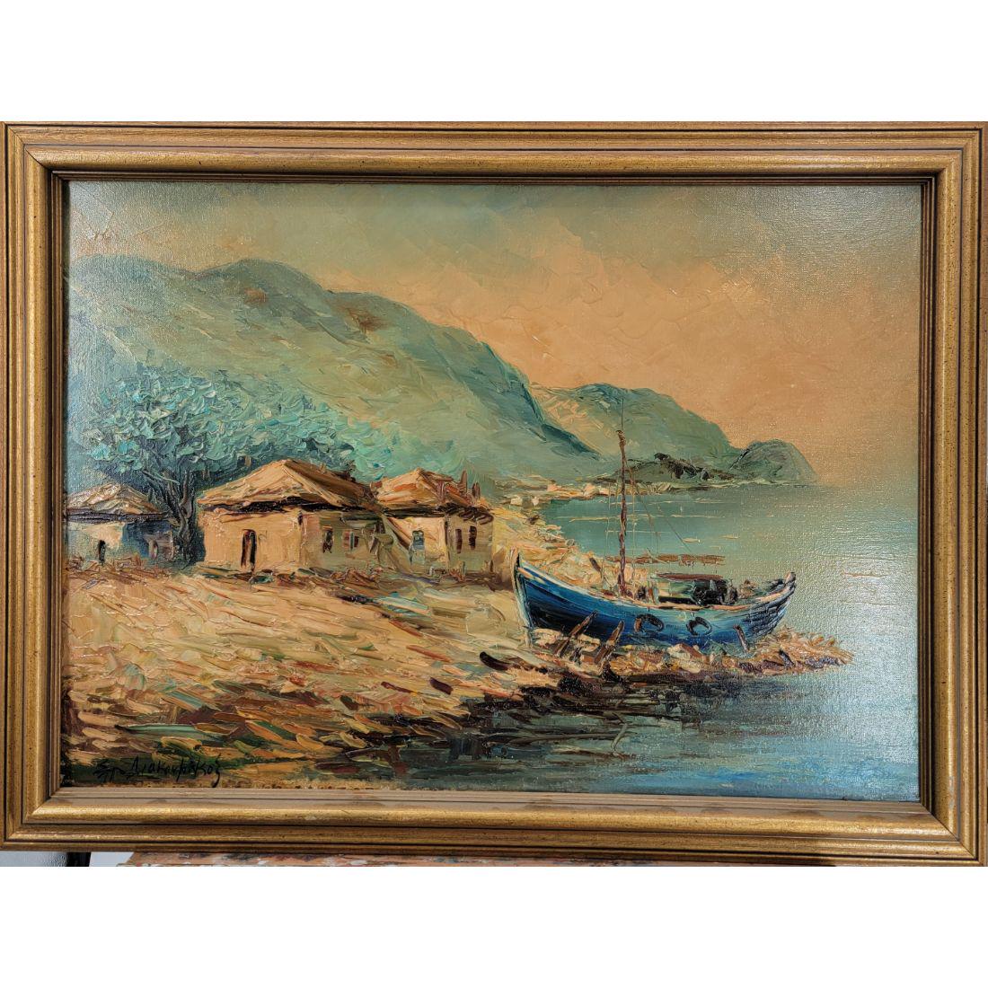 Signed Impressionist Seascape Painting Kos Island Greece Spiros Diakovmakos (1 of 8)