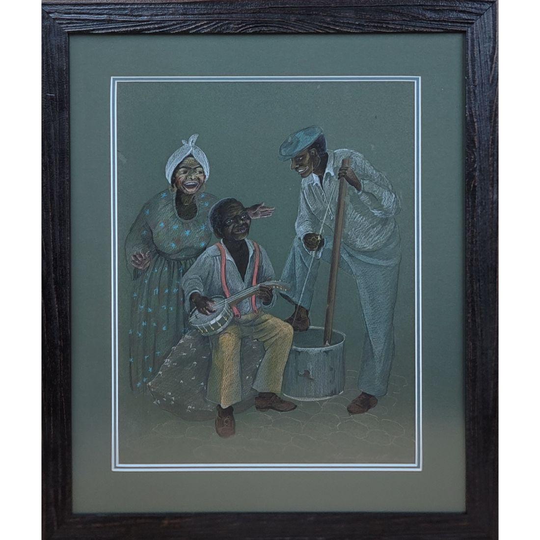 A Pastel Painting  Folky Painting African American Musicians Signed Elenor Hawkins (1 of 10)