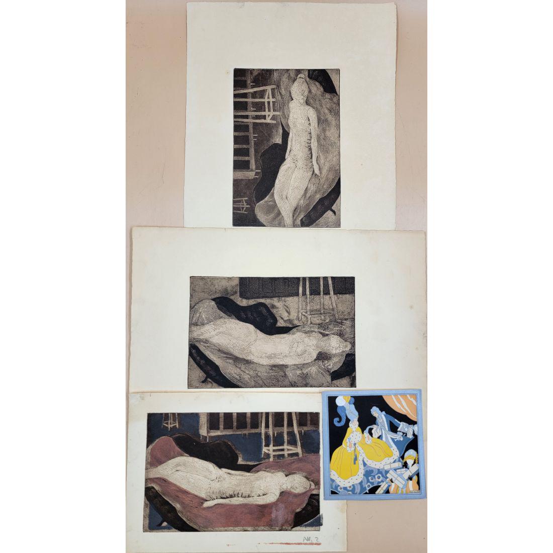 Grouping Of 4 Artwork (3) Jim Ferrell Colored Lithographs And A  Edouard Halouze Enhanced Painting (1 of 13)