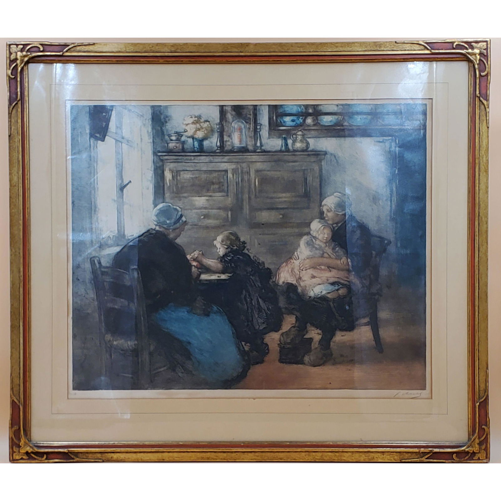 Signed Franz Charlet (Belgian 1863 - 1928) Colored Etching #8 (1 of 9)