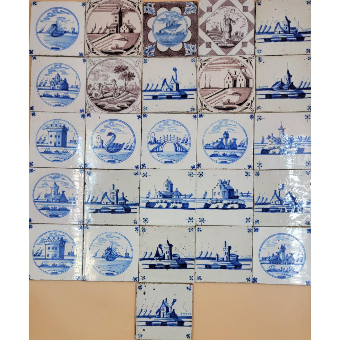 Lot Of 26  Early Antique Delft Tiles, Various Artwork (1 of 20)