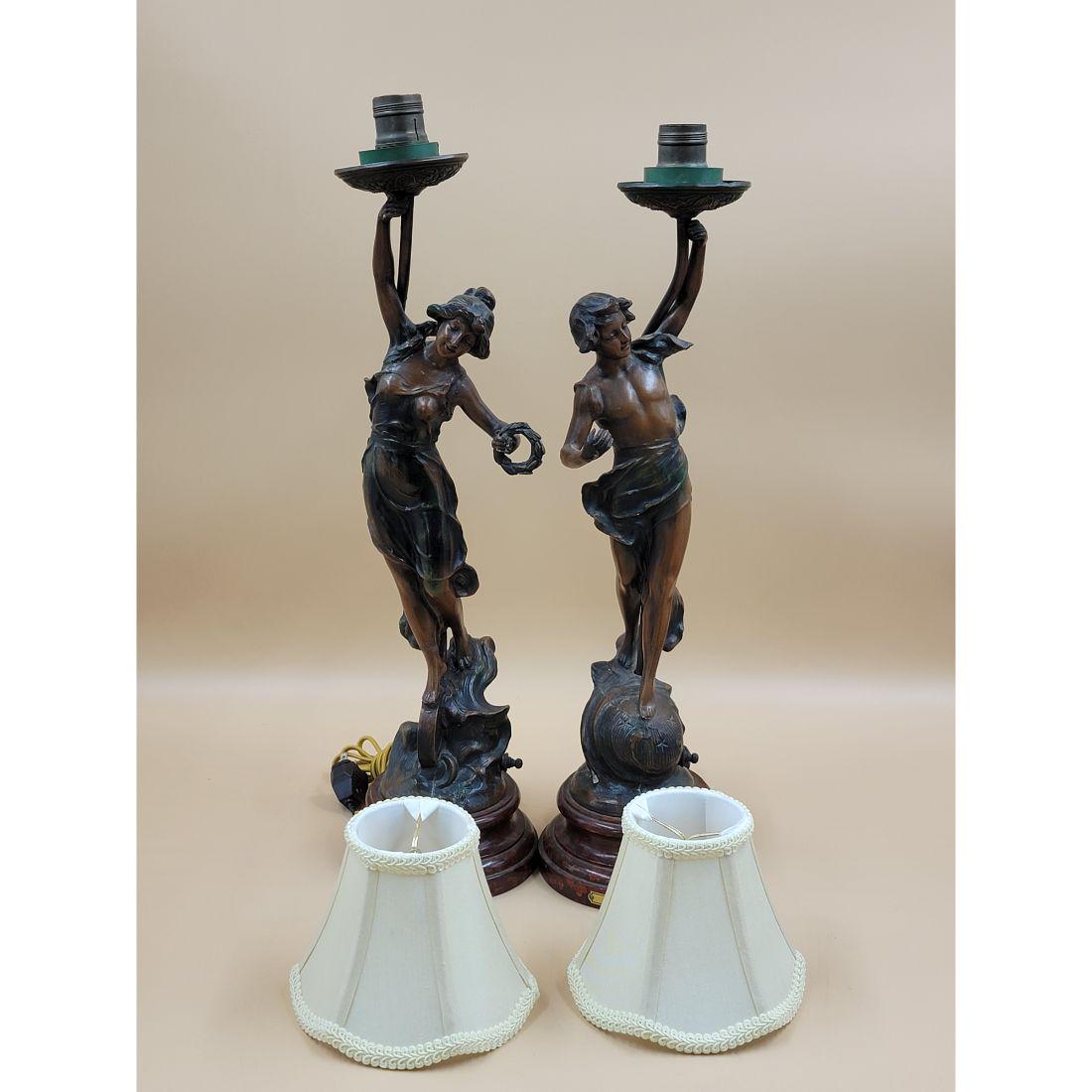 A Pair Of Spelter Figural Lamps "LE BONHEUR" (1 of 11)