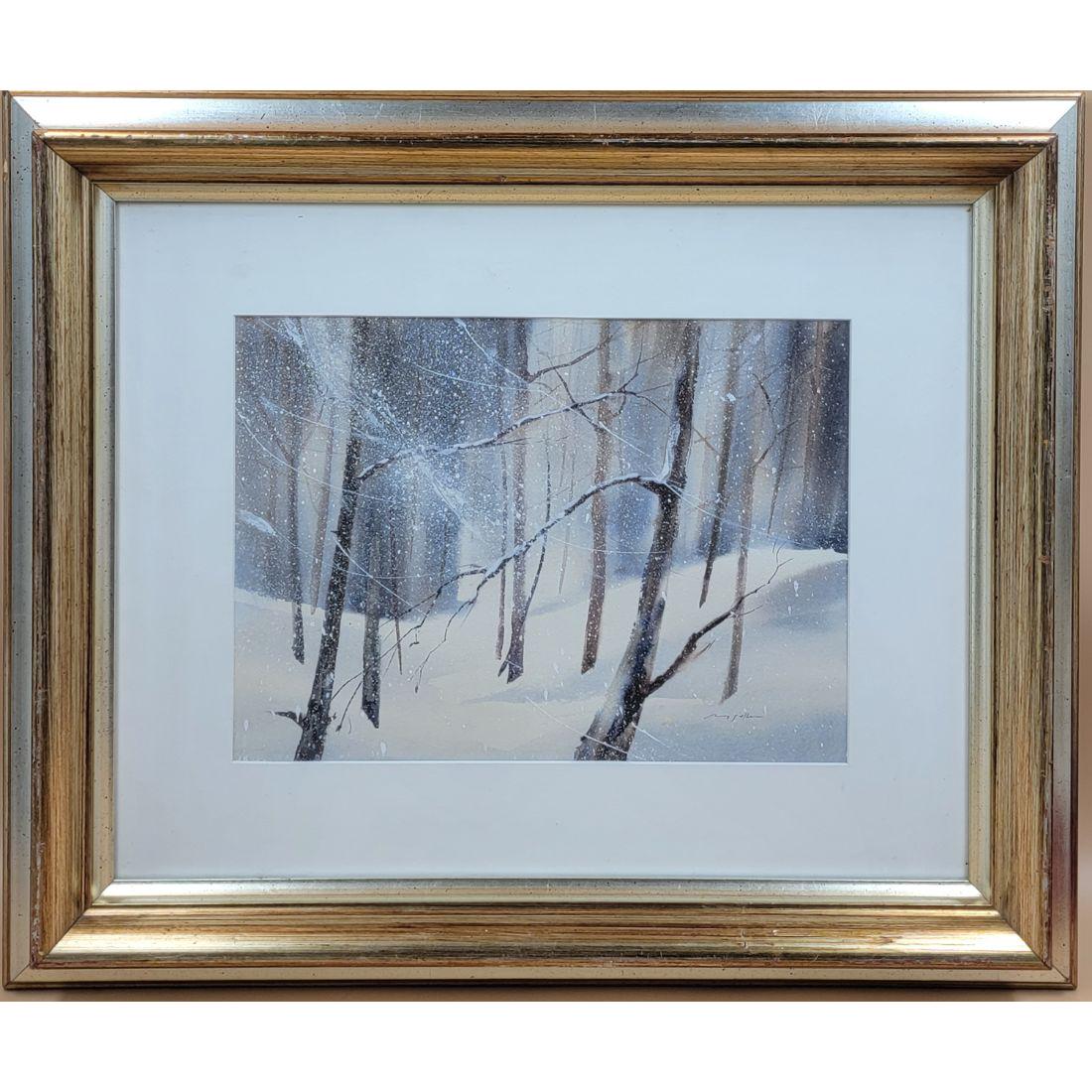 Florida Artist Judith Reif Snyder Watercolor Snow Landscape Painting: Florida Artist Judith Reif Snyder Watercolor Snow Landscape Painting . Frame Measure 20.5" X 24.5", Sight 15 1/4" X 19 1/4". Please note: we attribute this work to based upon the quality and The prese