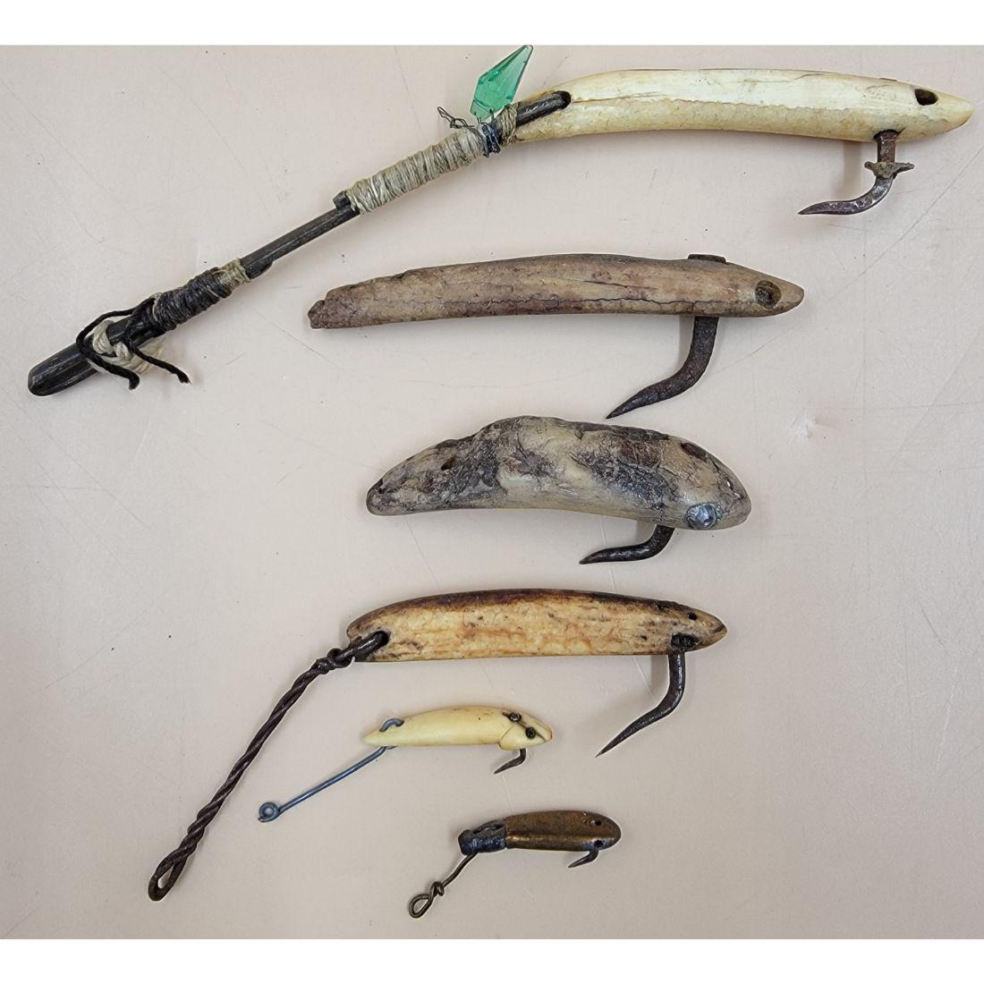 A Grouping Of Antique Inuit Fishing Lures (6), Oosik and Bone: A Grouping Of Antique Inuit Fishing Lures (6), Oosik and Bone. The lures come in various sizes. This, and many lots forthcoming were found at the massive central Florida estate of a true antiquarian w
