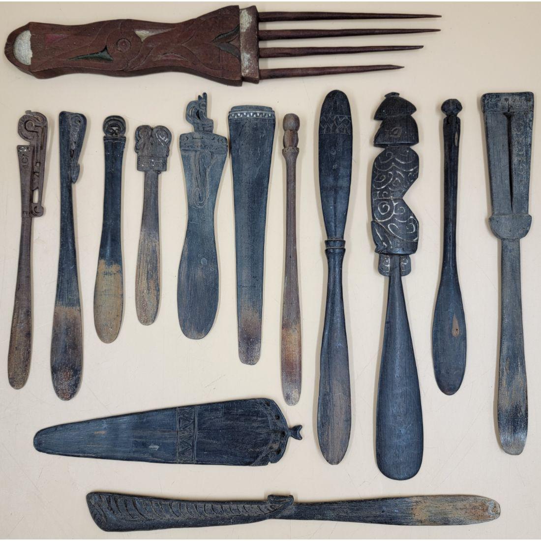A Grouping Of Hand Carved Wooden Tools / Page Turners? African? Maori?: A Grouping Of Hand Carved Wooden Tools / Page Turners? African? Maori?, Various Sizes. This, and many lots forthcoming were found at the massive central Florida estate of a true antiquarian who amasse