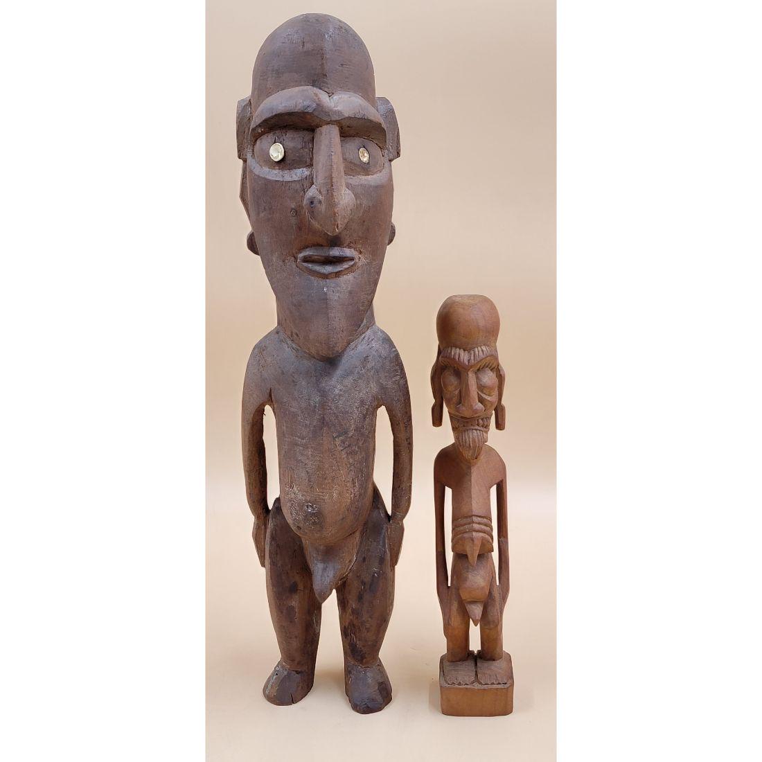 Lot Of 2 African Wood Figures, Fertility Fetish, Easter Island Moai Kavakava (1 of 13)