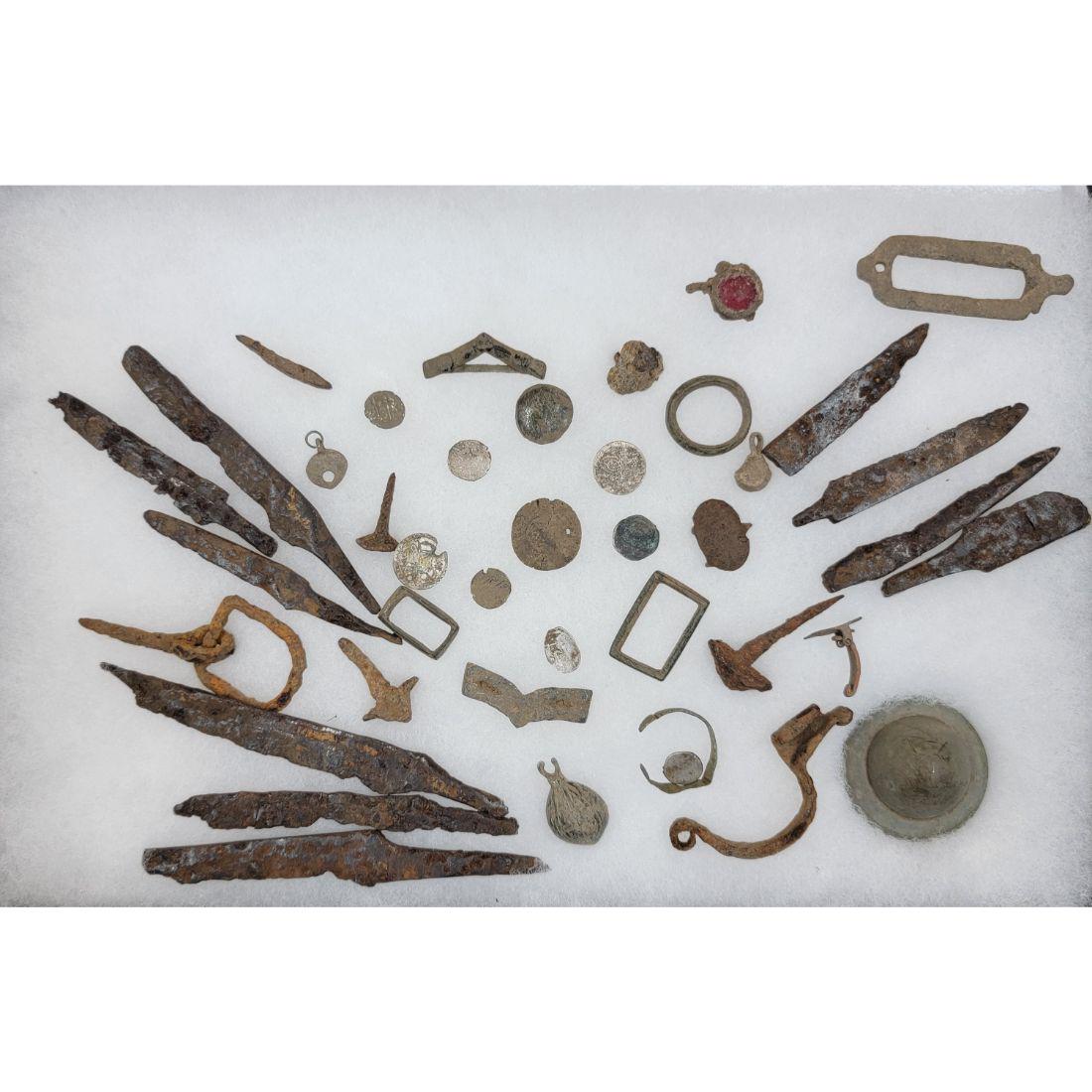 Grouping Of Viking Artifacts 9-12th C A.D Found In Ukraine: Grouping Of Viking Artifacts 9-12th C A.D Found In Ukraine, Various Sizes (SILVER COINS BRONZE & IRON). FROM A OHIO ESTATE. Please carefully read our terms of sale, shipping information, and request a