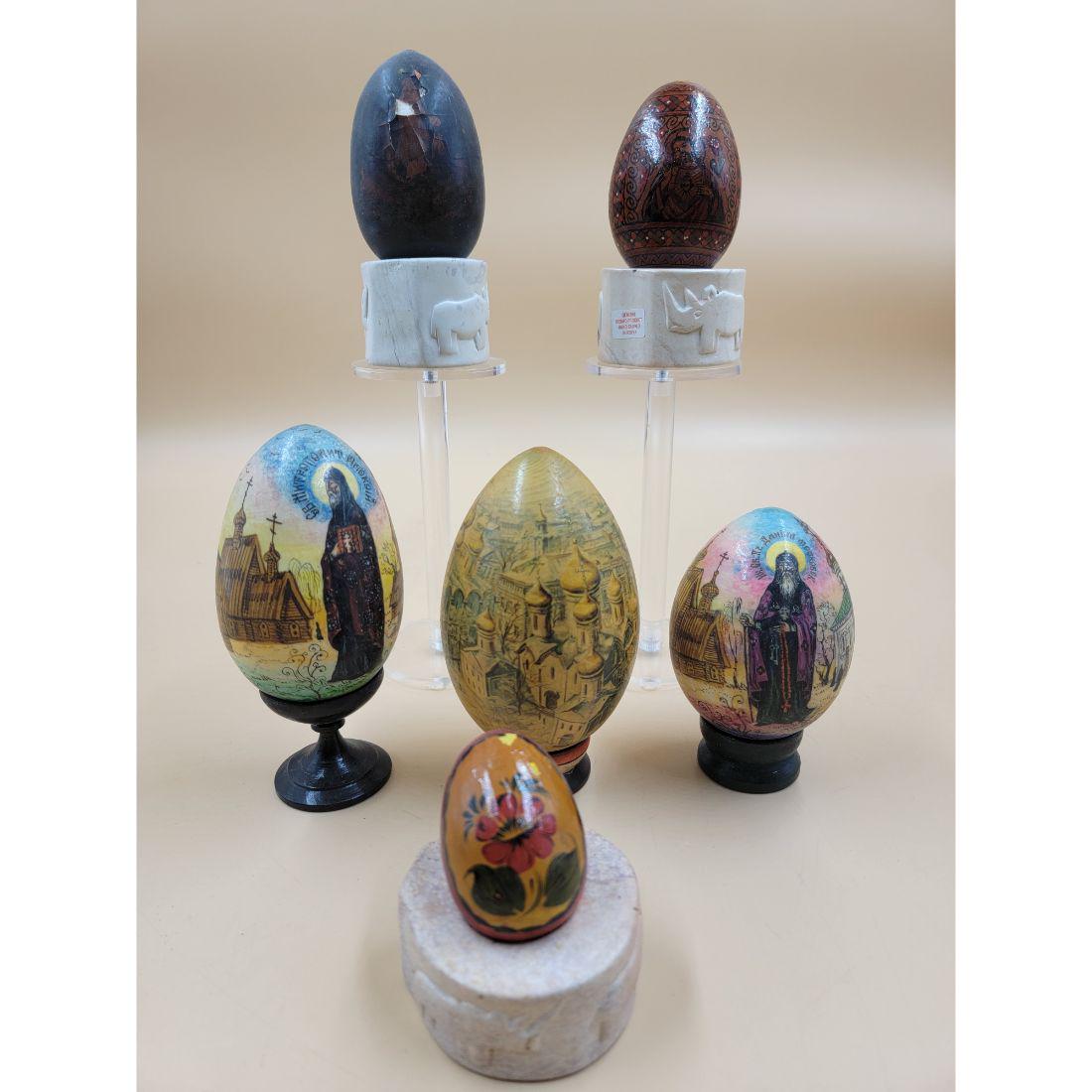 A Lot Of 6 Painted Russian Icon Easter Eggs, Some Signed SEE PICS (1 of 20)
