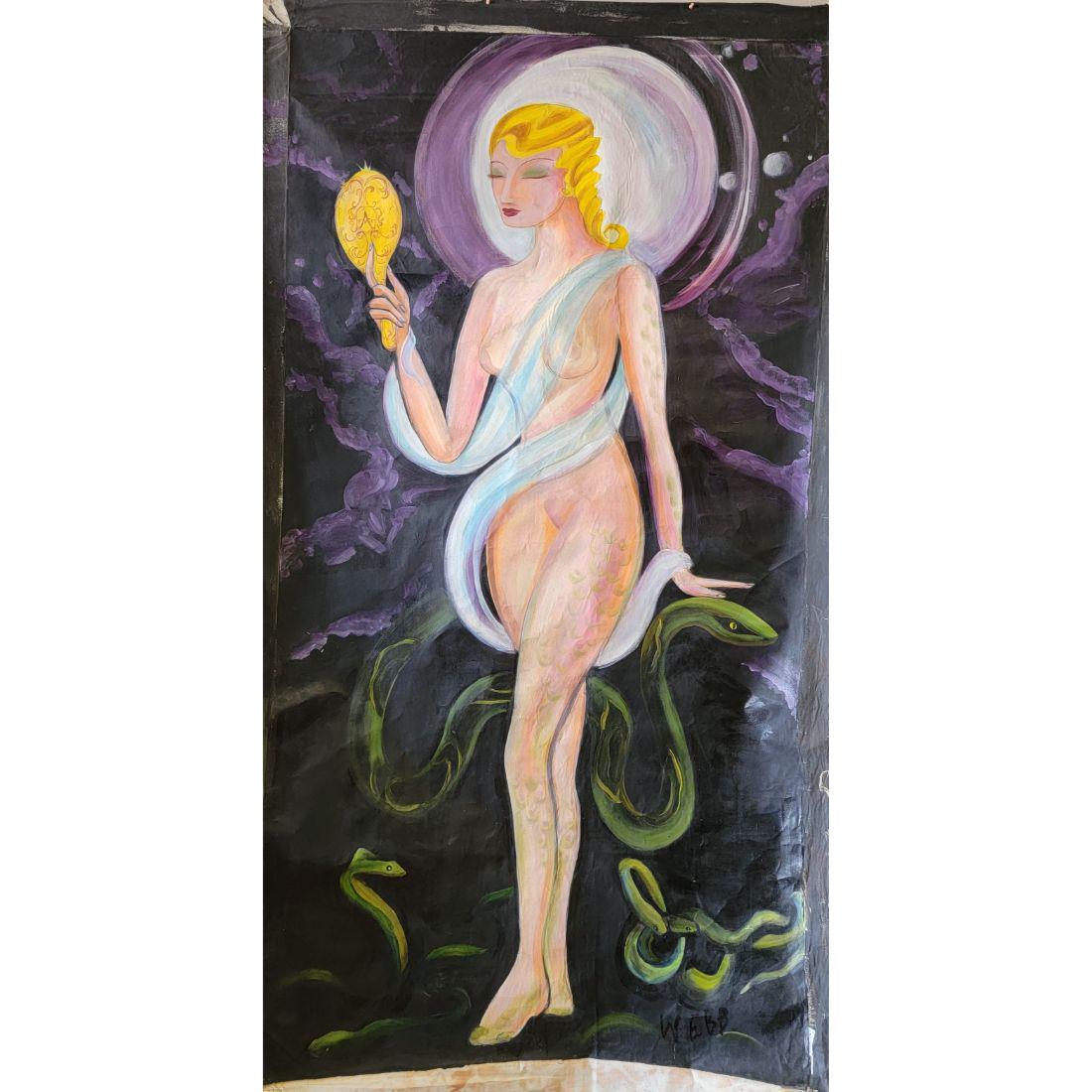A Large Oil On Canvas Nude Painting: A Very Large O/C Nude Painting Signed Webb. Measure 58" X 100". Please carefully read our terms of sale, shipping information, and request any condition reports or photos prior to placing a bid. Any c
