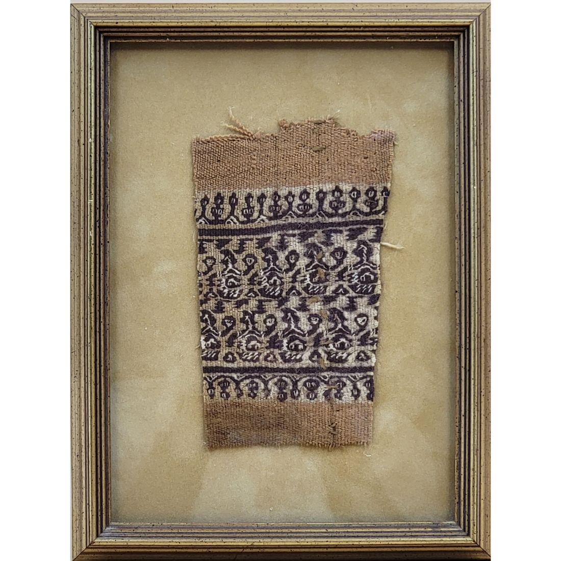 Egyptian Coptic Fragment Textile 100 B.C From The Foliophiles Collection: Egyptian Coptic Fragment Textile 100 B.C From The Foliophiles Collection. From A Florida Estate. Frame Measure 11 1/4" X 8.5". Please carefully read our terms of sale, shipping information, and reques