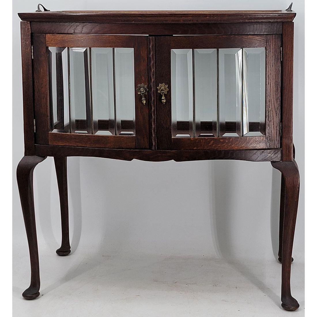 Antique Beveled Glass Tea Table / Tea Cart With Removable Tray Top 19th C Queen Anne Legs (1 of 15)