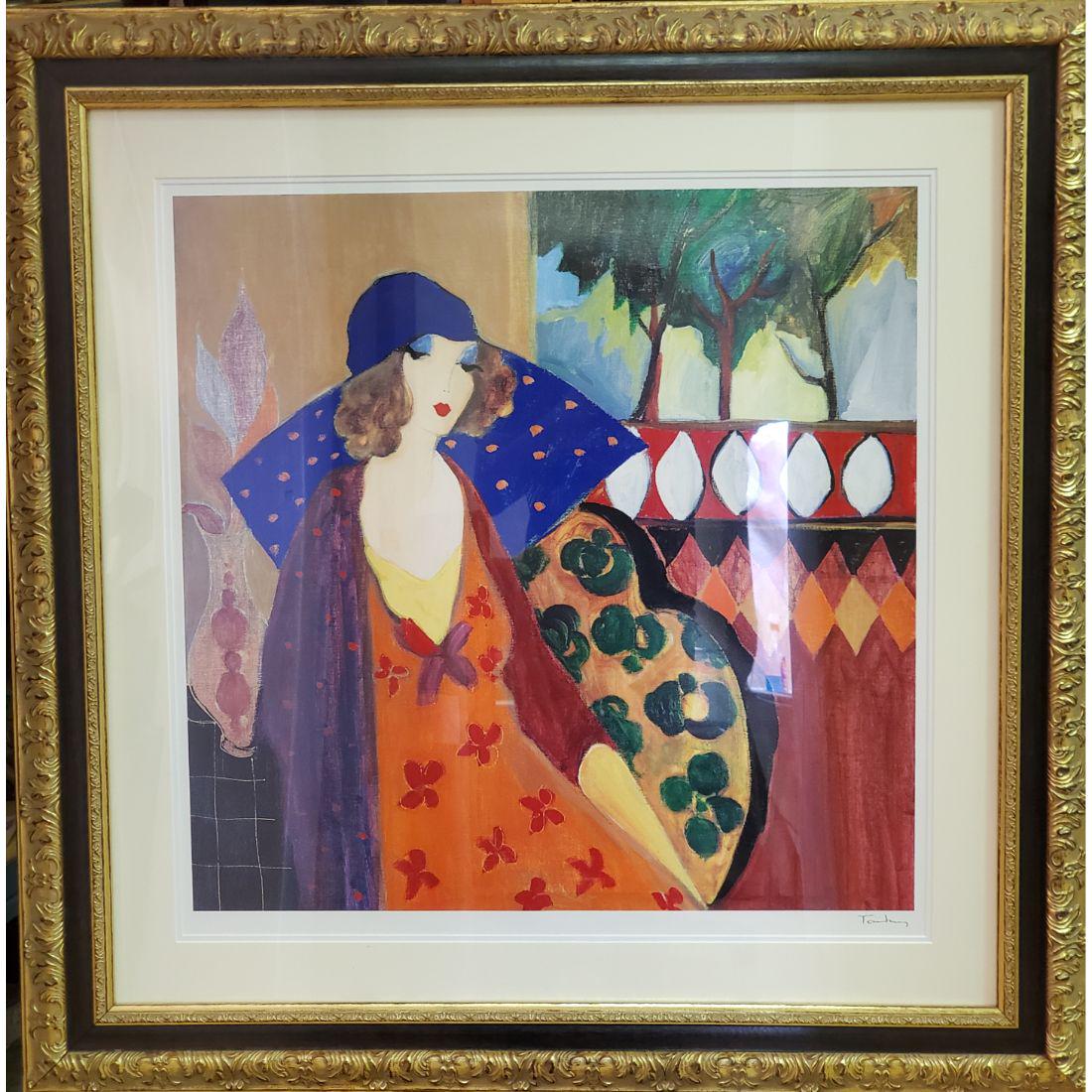 Signed Itzchak Tarkay Seriolithograph on Canvas "Indigo Chapeau": Signed Itzchak Tarkay Seriolithograph on Canvas "Indigo Chapeau". The Sight measures 26" x 26". The Frame measures 37 3/4" x 38". Please carefully read our terms of sale, shipping information, and req