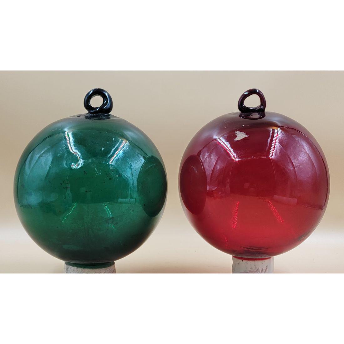 Lot Of 2 Hand Blown Glass Floats Or Extremely Large Ornaments, Applied Rings (1 of 9)