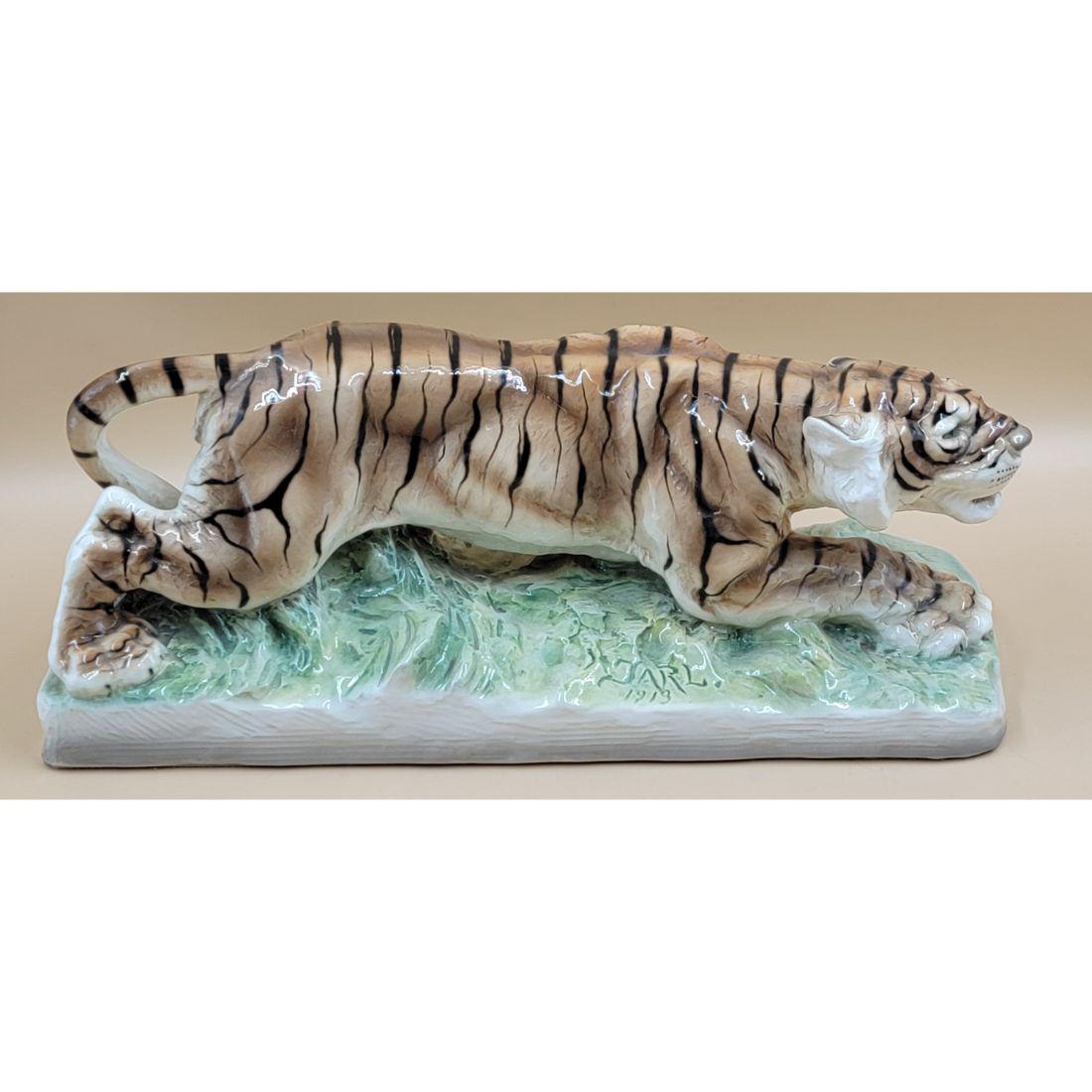 A Signed Austrian Porcelain Tiger Sculpture, Wien Keramos Signed Jarl 1913 (1 of 12)