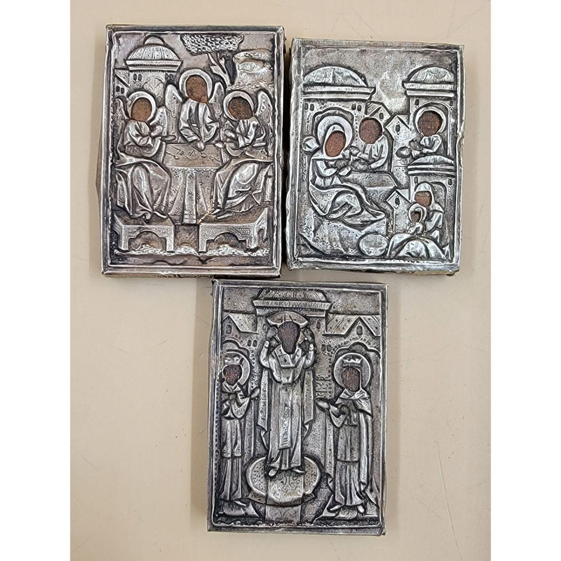 Lot Of 3 Antique Russian Religious Icons Hallmark Sterling Silver 1865-1867 (1 of 7)