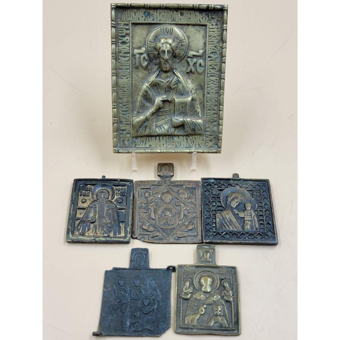 Lot Of 6 Antique Russian Bronze Icons (1 of 8)