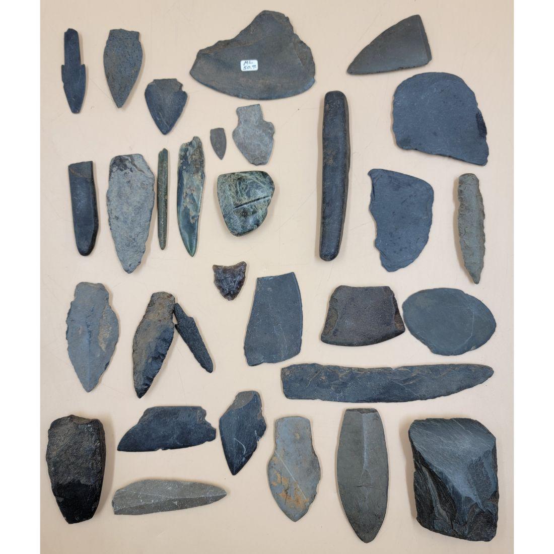 Antique Alaskan / Inuit Implements / Tool, Points Scrapers Etc. ( ALL FROM SAME ESTATE): http://eskimo-art.org/site/ (PLEASE VISIT THIS LINK TO SEE SOME EXAMPLES) (31 PIECES) Antique Alaskan / Inuit Implements / Tool, Points Scrapers Etc., Probably Some Pre Contact. This, and many lots fo