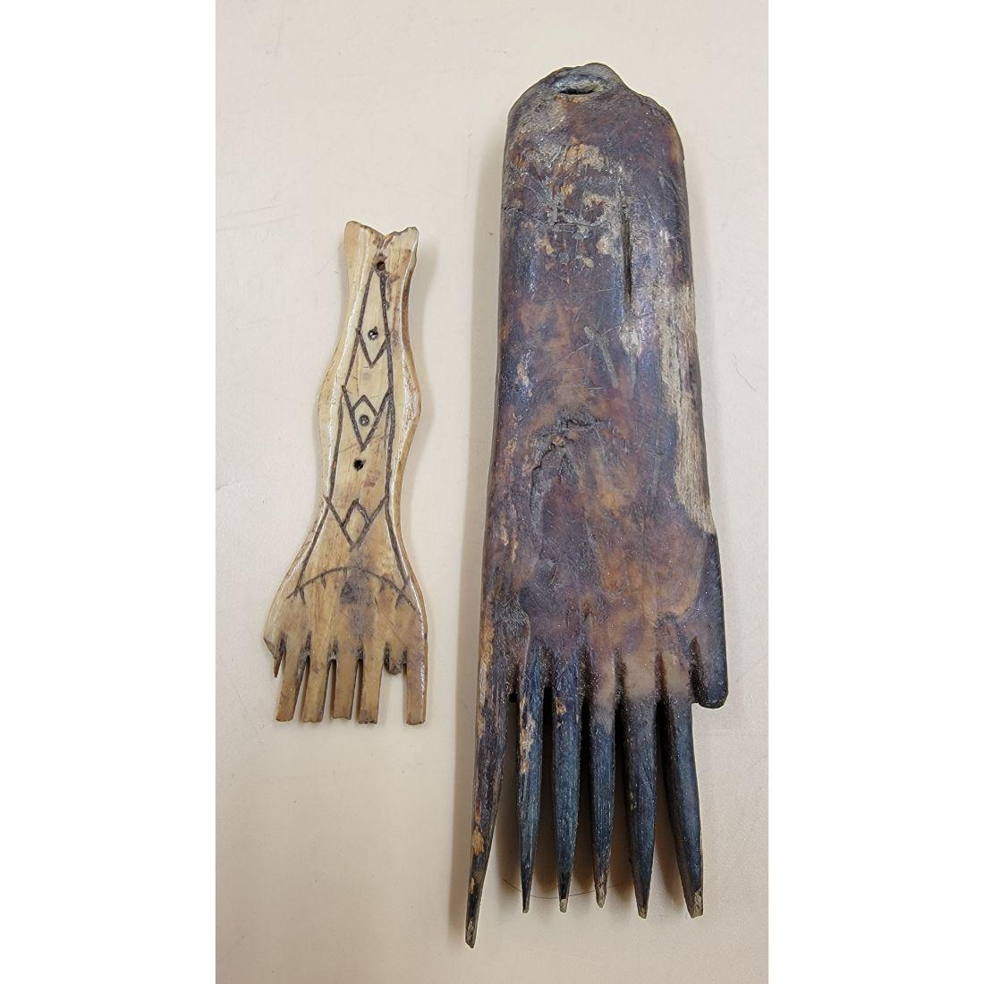 Lot Of 2 Early Eskimo Inuit Combs: http://eskimo-art.org/site/ (PLEASE VISIT THIS LINK TO SEE SOME EXAMPLES) Lot Of 2 Early Eskimo Inuit Combs. This, and many lots forthcoming were found at the massive central Florida estate of a true 