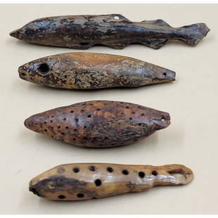 RARE Lot Of 4 Eskimo Alaskan / Inuit Implements / Tools Fishing Lures: http://eskimo-art.org/pdfs/fish-lures.pdf 2 Eskimo Alaskan / Inuit Implements / Tools, Various Sizes. This, and many lots forthcoming were found at the massive central Florida estate of a true antiqua