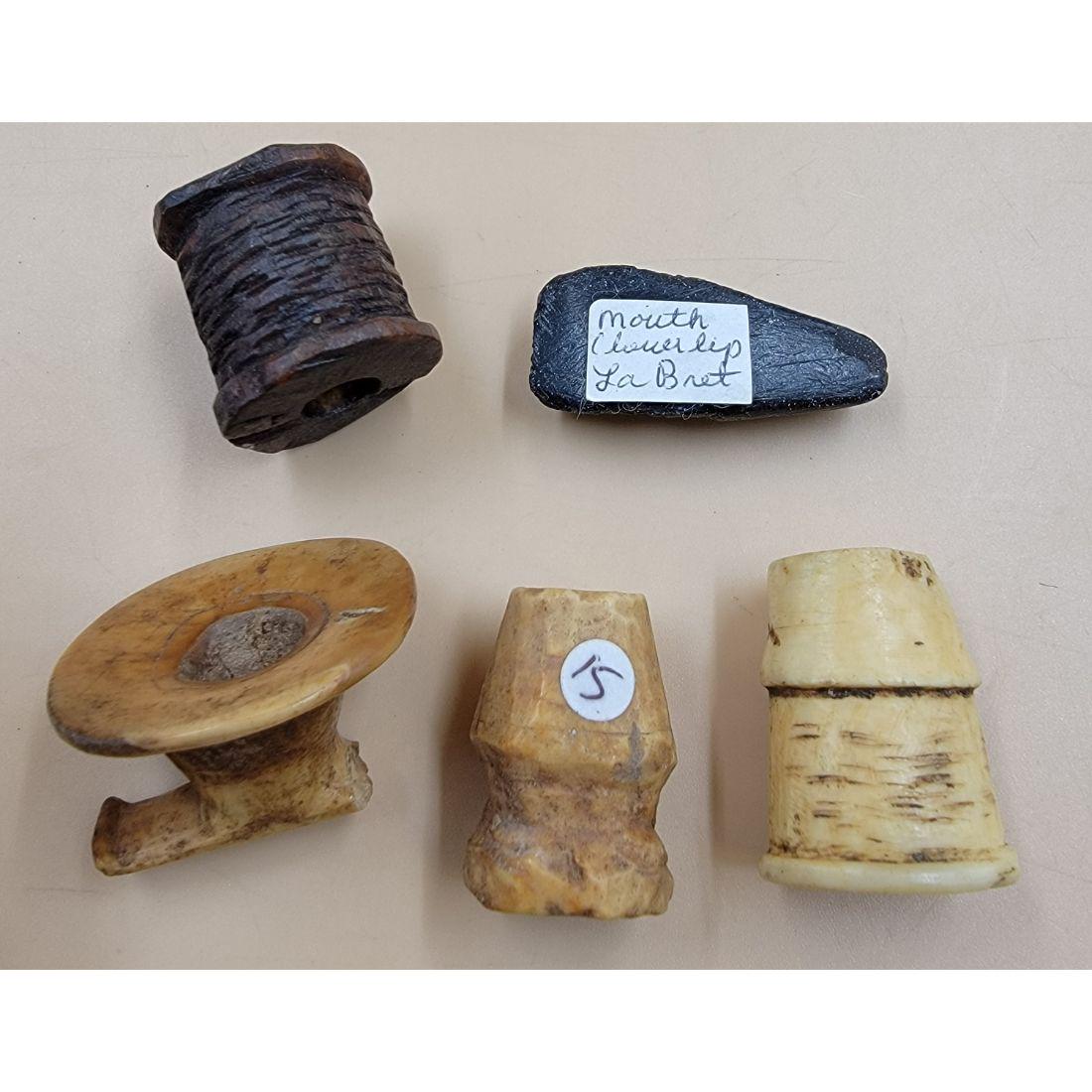 A Grouping Of Eskimo Alaskan / Inuit Implements / Tools (5) Mouthpiece & Labret: http://eskimo-art.org/site/ (PLEASE VISIT THIS LINK TO SEE SOME EXAMPLES) A Grouping Of Eskimo Alaskan / Inuit Implements / Tools. This Lot Comes In Various Sizes. This, and many lots forthcoming were