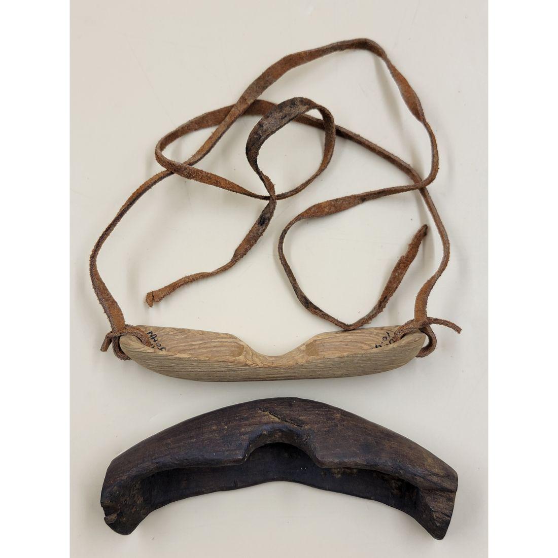A Lot Of 2 Eskimo Alaskan / Inuit Carved Wooden Snow Goggles, 1 newer and one seems very old (1 of 13)