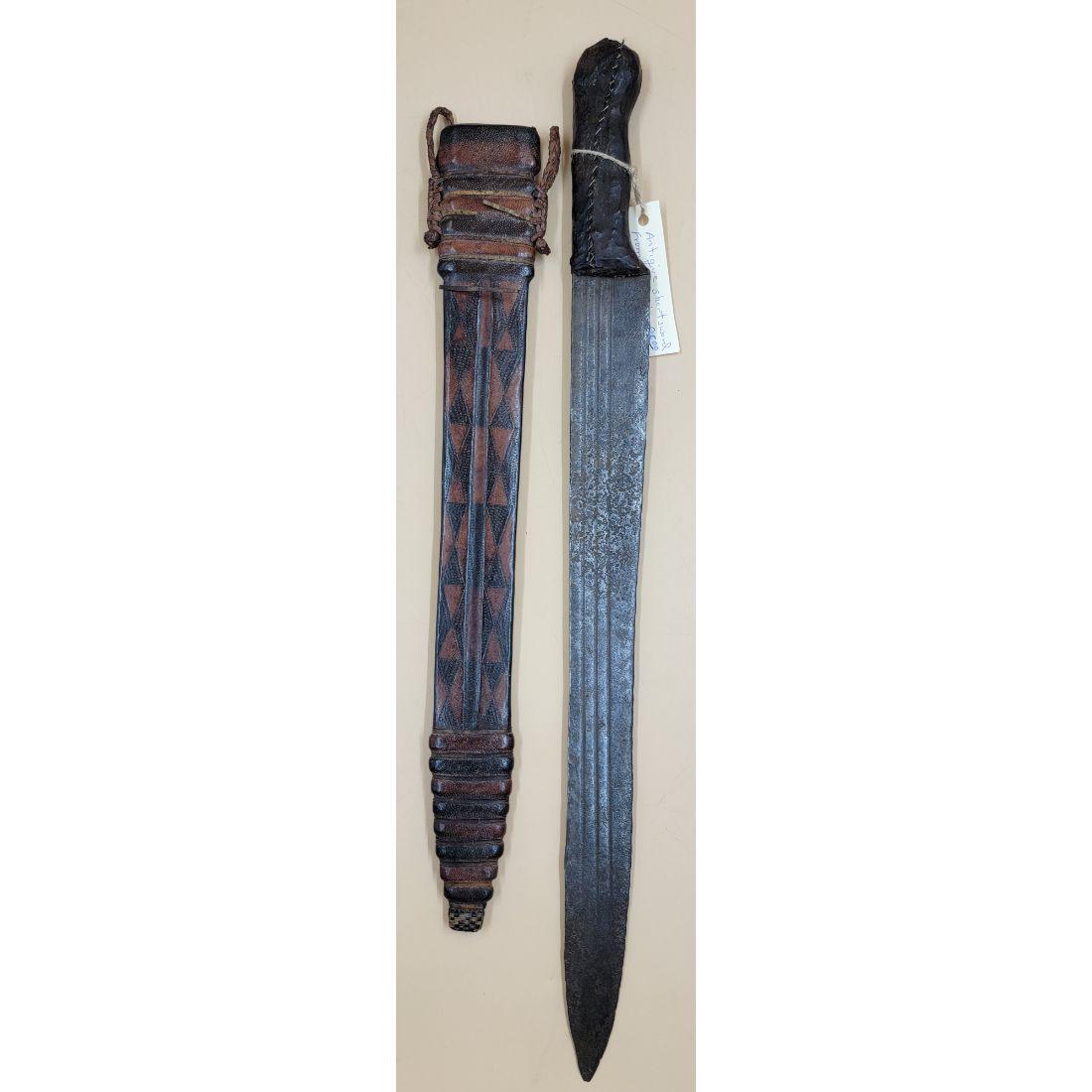Antique North African Short Sword, Tuareg & Fulani People: (IMPORTANT, PLEASE READ CARDS DEPICTED IN PHOTOS, WE ARE SELLING AS AGES UNKNOWN SO PLEASE MAKE YOUR OWN DETERMINATIONS AND DECISIONS BEFORE YOU BID) Antique North African Short Sword, Tuareg & Fulani