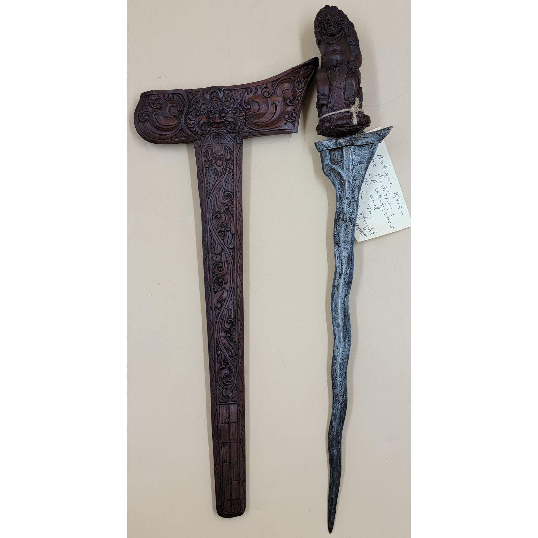 Antique Kris Dagger , Carved Sheath (1 of 20)
