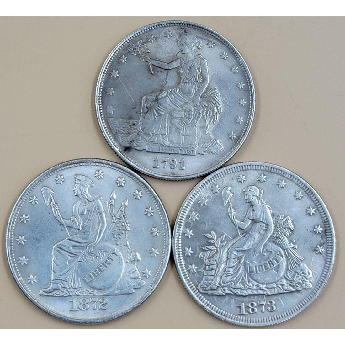 Lot Of 3 Silver Coins Silver Trade Dollars (1 of 13)