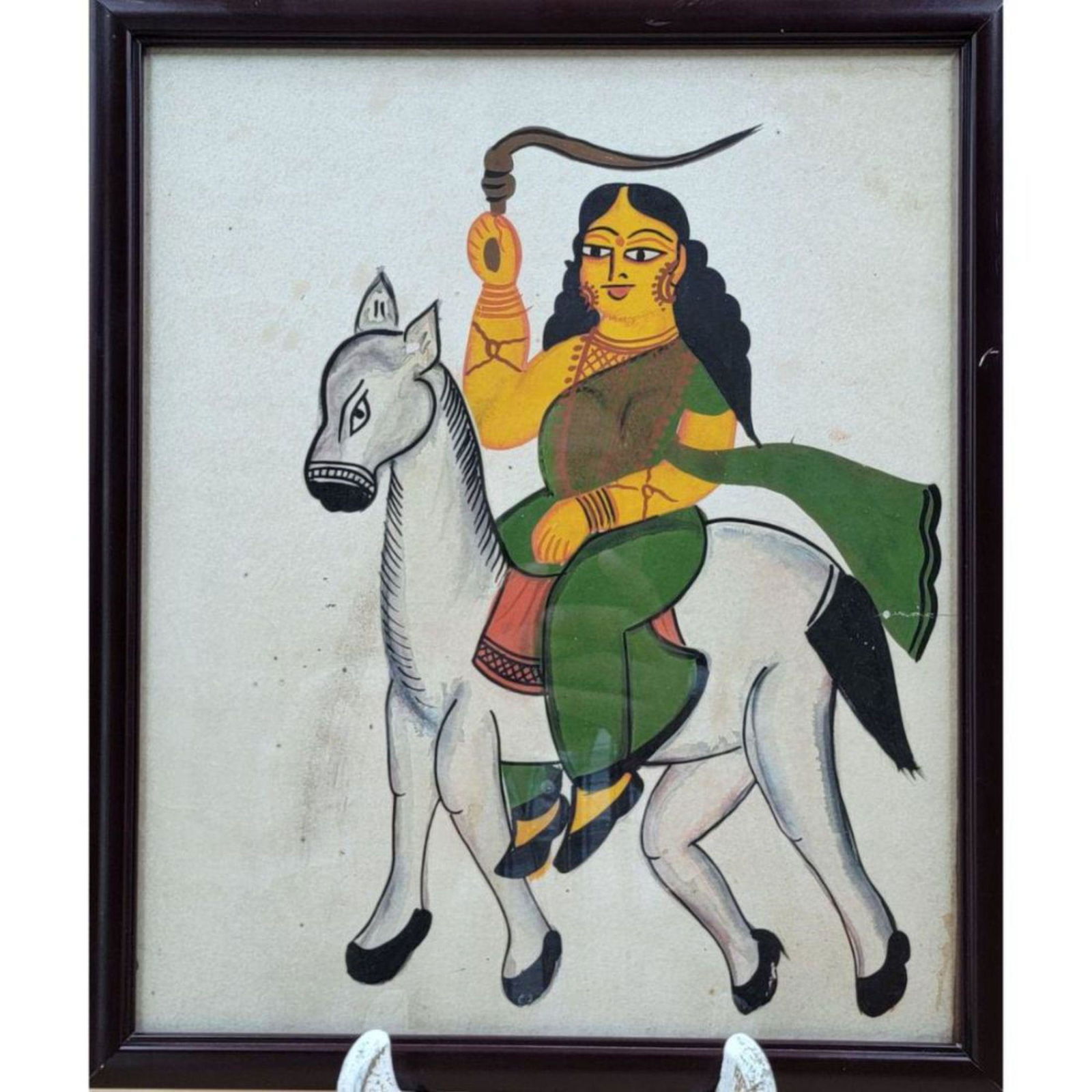 19th C Indian Watercolor Kalighat Painting: 19th C Indian Watercolor Kalighat Painting. Frame Measure 14 3/4" X 12.5", Sight 13 1/4" X 11". Please carefully read our terms of sale, shipping information, and request any condition reports or phot