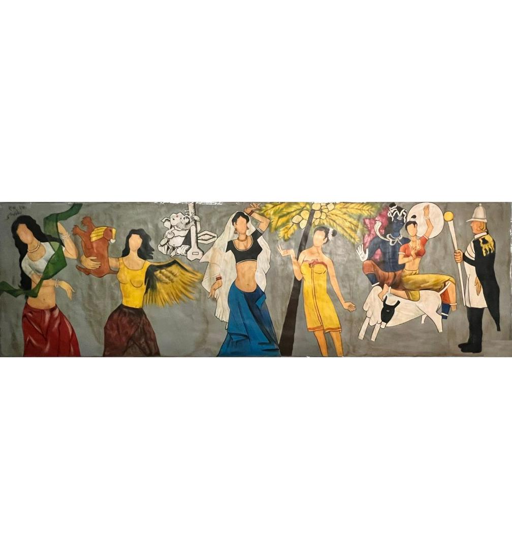 A Very Large Maqbool Fida Husain 1915-2011 Oil On Canvas With COA Untitled: ***We at RBFineArts can only attribute this work to Maqbool Fida Husain 1915-2011 based upon the quality and the presence of a signature And Papers, We are not an authentication service. We can only d