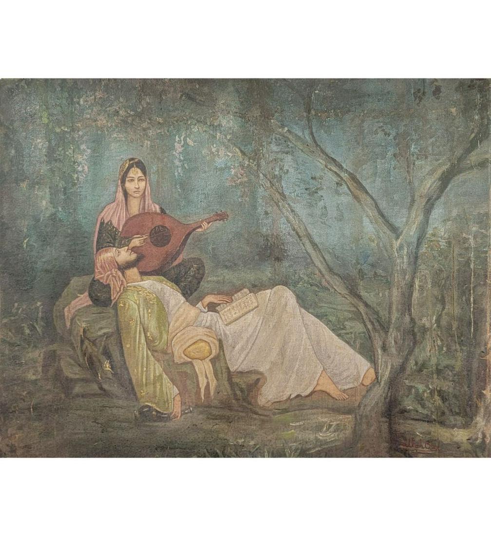 Pakistan-Ustad Allah Bux 1895-1978 Oil On Canvas Painting Signed And Titled: ***We at RBFineArts can only attribute this work to Ustad Allah Bux 1895-1978 based upon the quality and the presence of a signature, We are not an authentication service. We can only declare the work