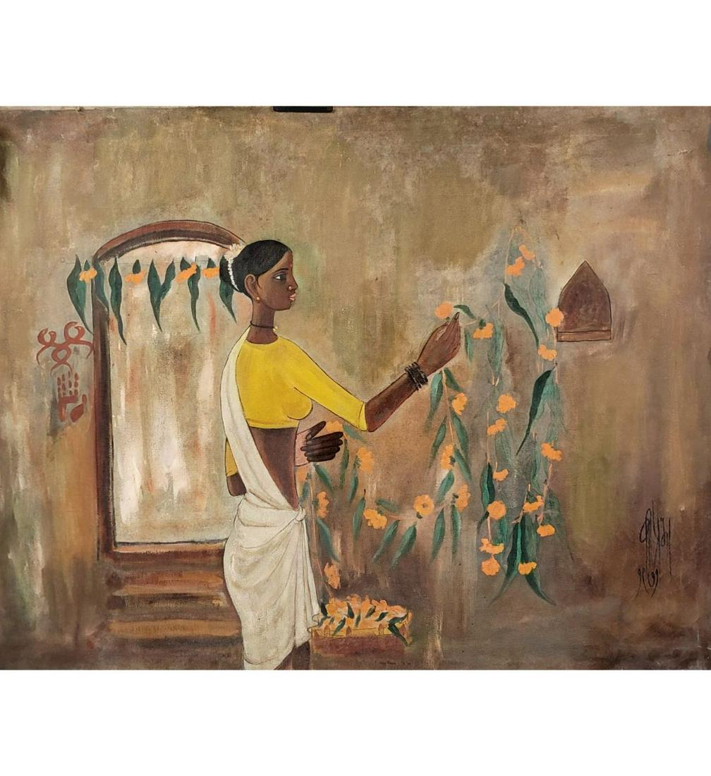 A Large Oil On Canvas Painting Signed  B. PRABHA 1933-2001 (1 of 20)