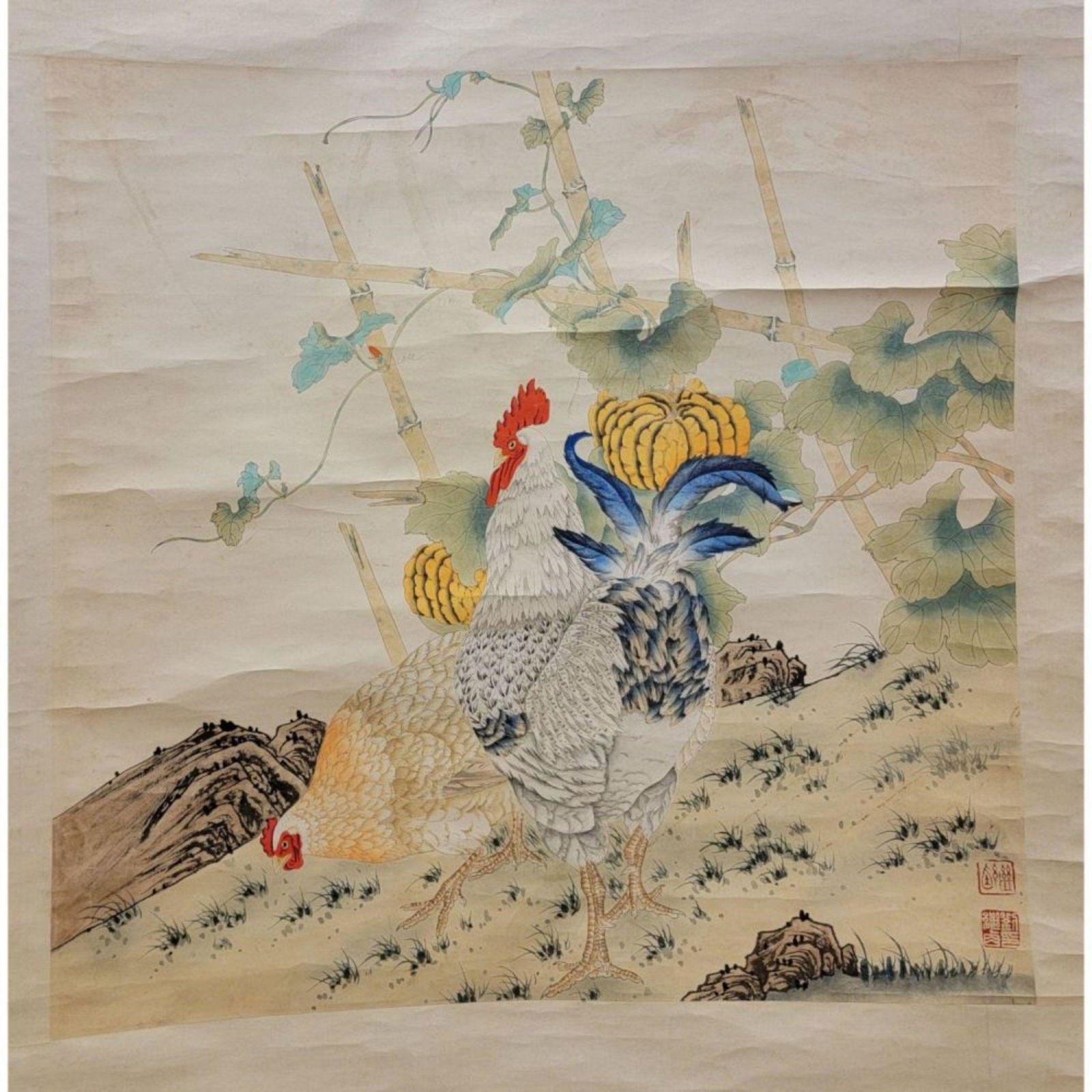 A Chinese Ink & Watercolor Chickens Attr. Liu Jiyou (1 of 20)
