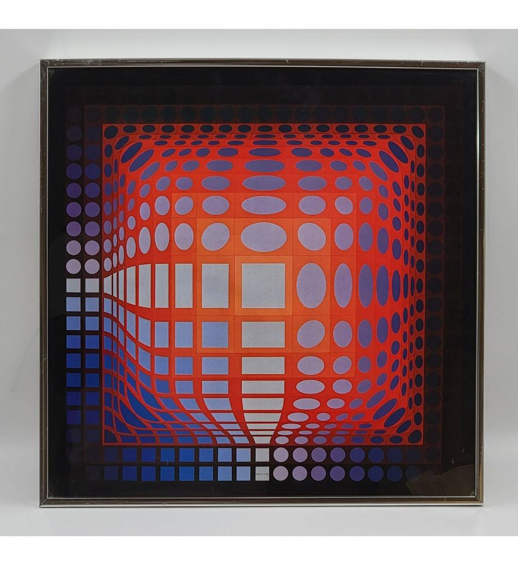 VICTOR VASARELY French, 1908-1997 Lithograph Signed "Koska Quemer": VICTOR VASARELY (French, 1908-1997. Frame Measure 16.5" X 16.5". Please carefully read our terms of sale, shipping information, and request any condition reports or photos prior to placing a bid. Any 