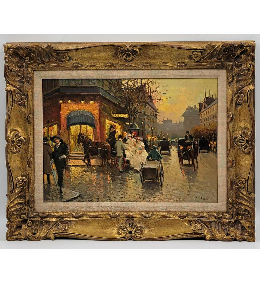 A Very Fine Impressionist Street Scene Painting Signed Lower Right: A Very Fine Impressionist Street Scene Painting Signed Lower Right. Frame Measure 19.5" X 24.5", Sight 12.5" X 17.5". Please carefully read our terms of sale, shipping information, and request any con