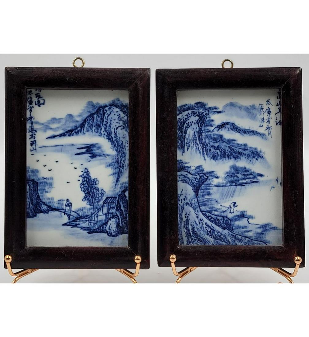 A Pair Of Chinese  Blue And White Porcelain Tiles With Marks 19th Century (1 of 14)
