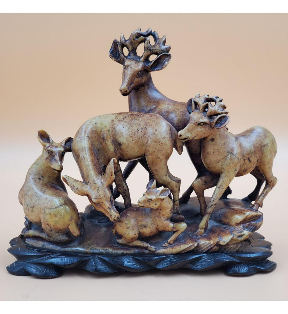 Antique Soapstone Carving, Family of Elk (1 of 8)