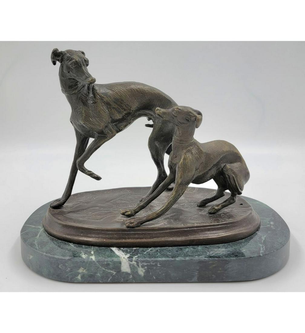 A Bronze Dog Sculpture Signed P. J. Mene, 2 Bronze DOgs (1 of 18)