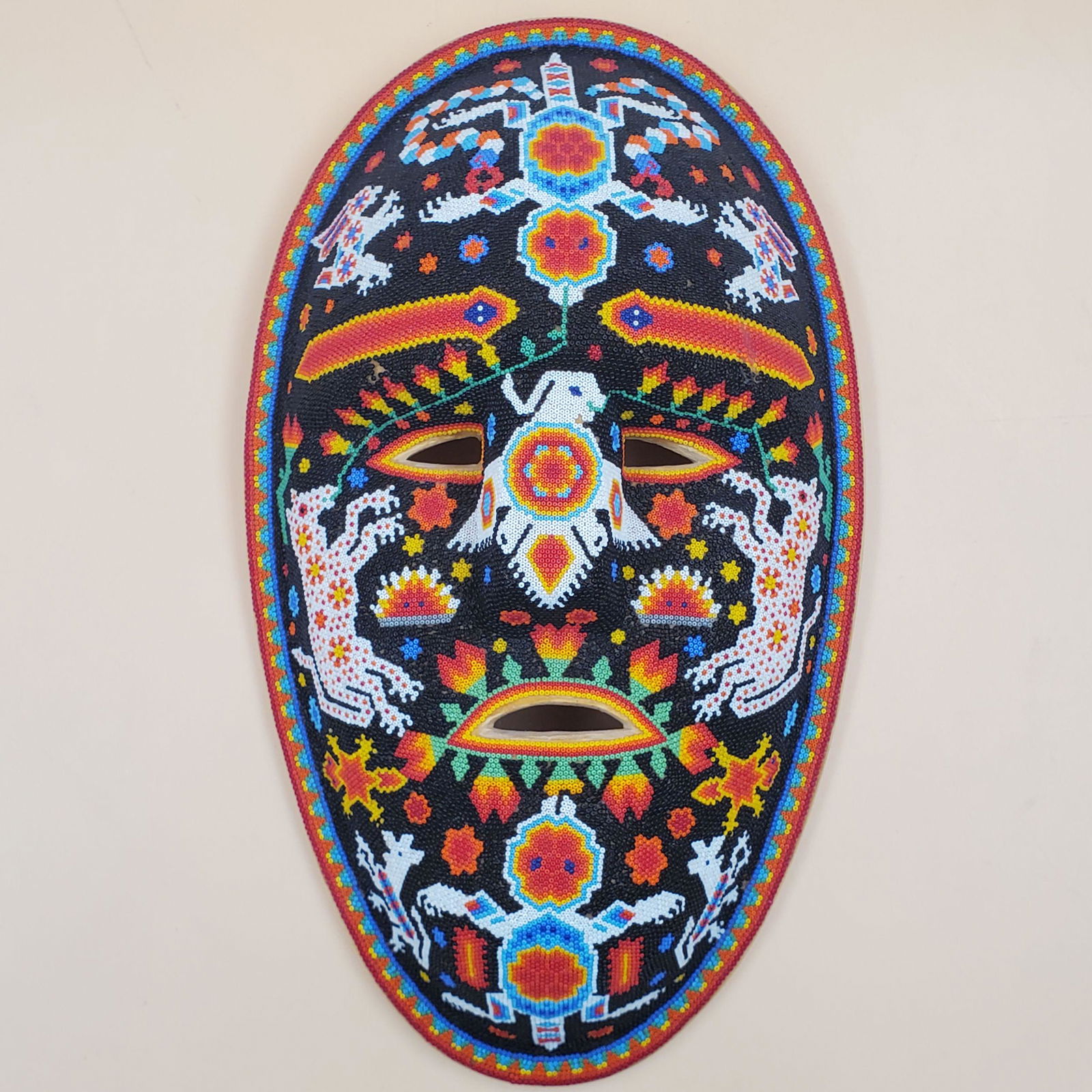 Signed Mexican Huichol Beaded Mask, by Nicolaza Bautista (1 of 11)